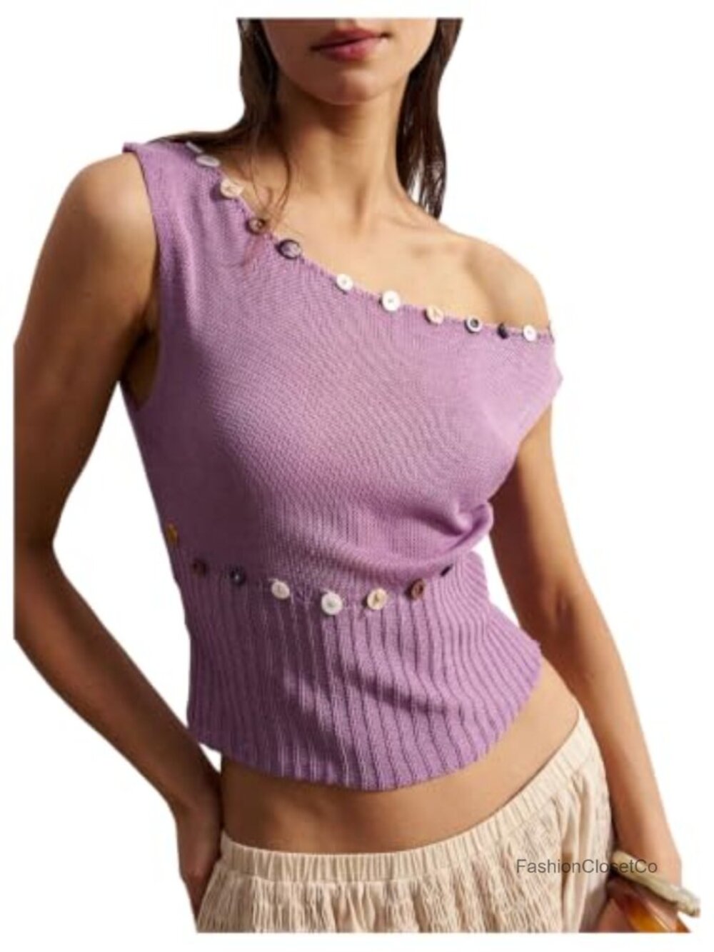 Y2K Off Shoulder Cap Sleeve Knit Tank Top